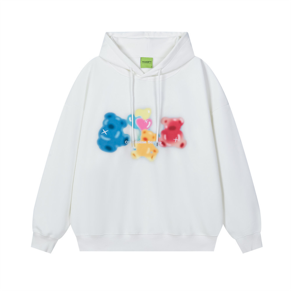 Cartoon teddy bear printed hooded sweatshirt — image 1