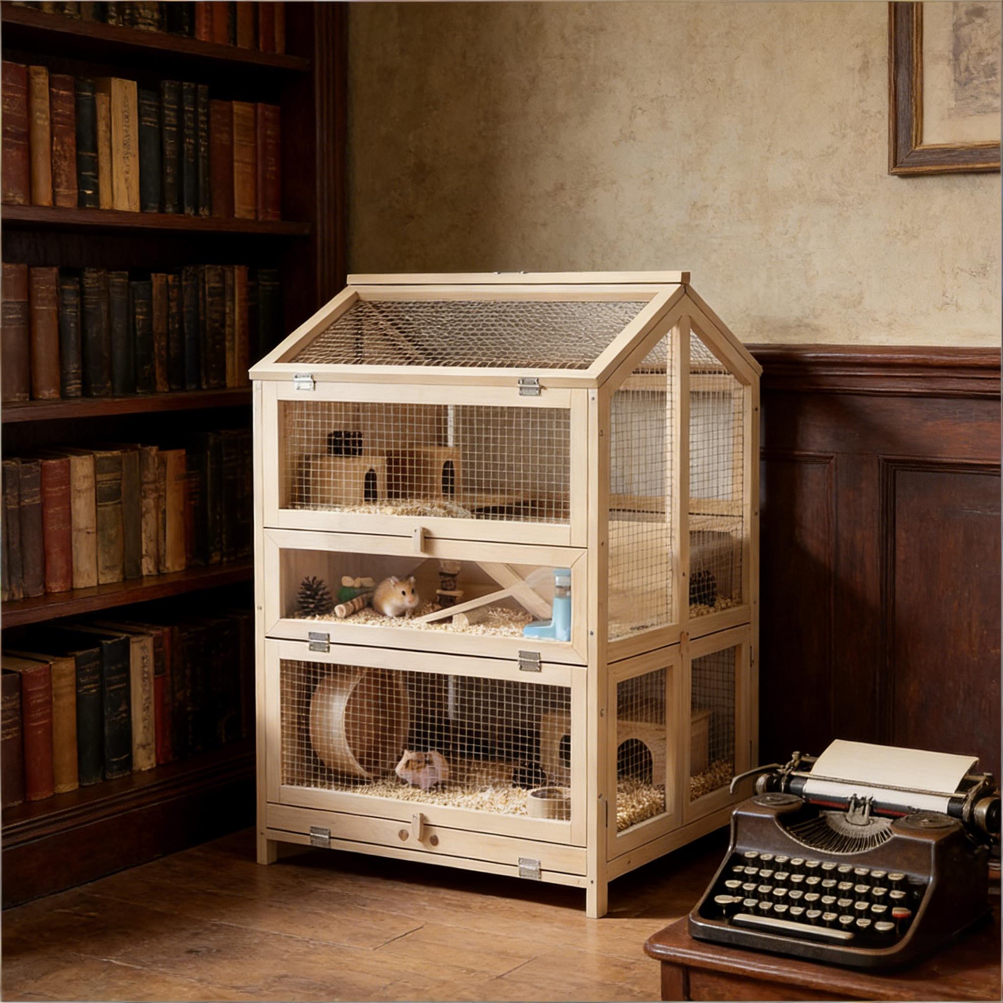 Small Animals Cage, 3 Tier Pet Cage, Wooden Hamster Cage — image 2