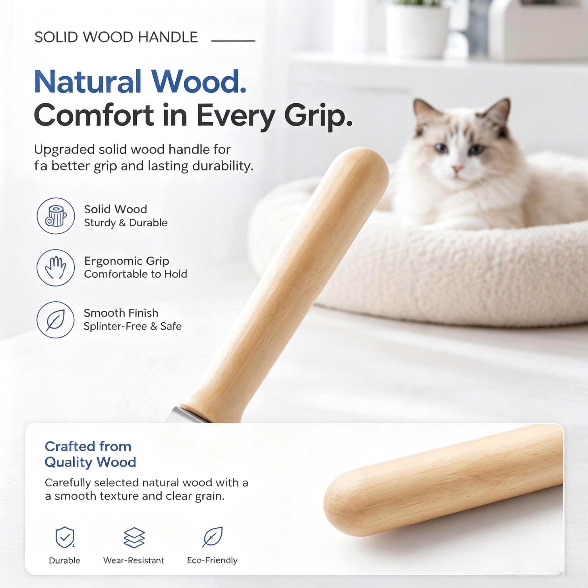 Scoopa de Limpieza para Gatos en Acero Inoxidable con Cernidor de Malla Finamente Tejida, Pala de Litter Durable con Manija Ergonómica de Madera, Herramienta de Limpieza Pesada para Gatos para una Limpieza Fácil — imagen 8