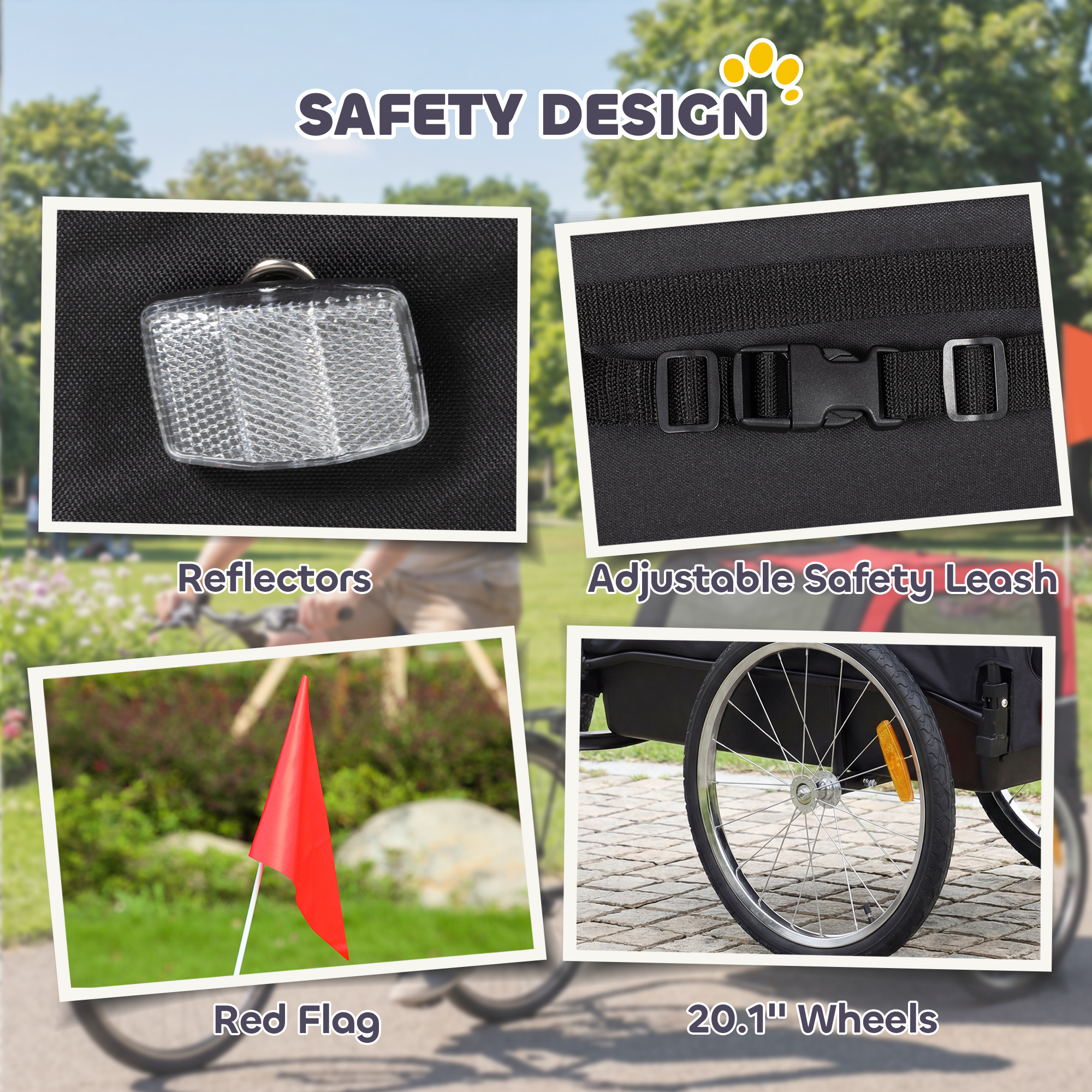 Remolque para Perros de Bicicleta, Transportador de Mascotas con Llantas de Aire de 20", Ruedas Fáciles de Soltar, Reflejos y Bandera — imagen 2