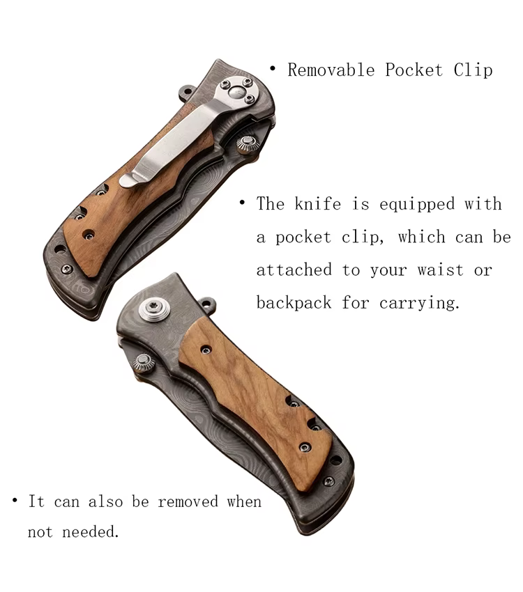 Damascus Folding Outdoor Portable Camping Knife with Sharp Blade Suitable for Hunting, Hiking, Fishing — image 4