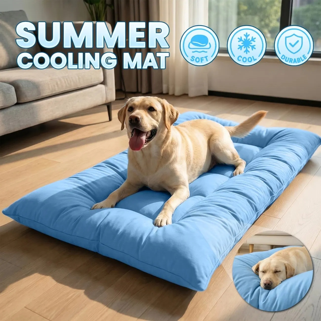 Extra-Large Cooling Dog Sofa Bed, Ultra-Soft Plush Pet Mat With 8 Compartments And Non-Slip Bottom, Thick Polyester Dog Bed For Large Dogs — image 1