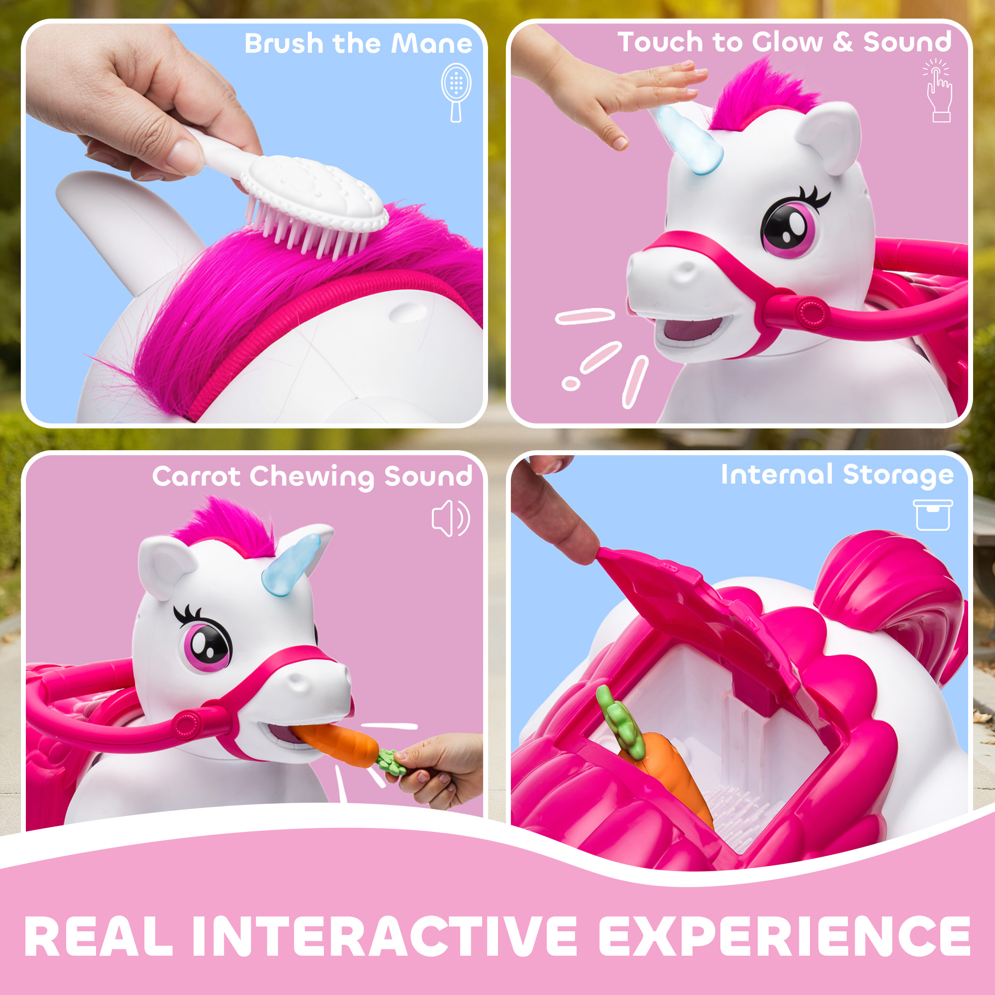 Caballo Unicornio de Paseo 12V con Zanahoria de Juguete, Peine y Sonidos de Animal, Para Niñas y Niños de 1.5 a 3 Años — imagen 2