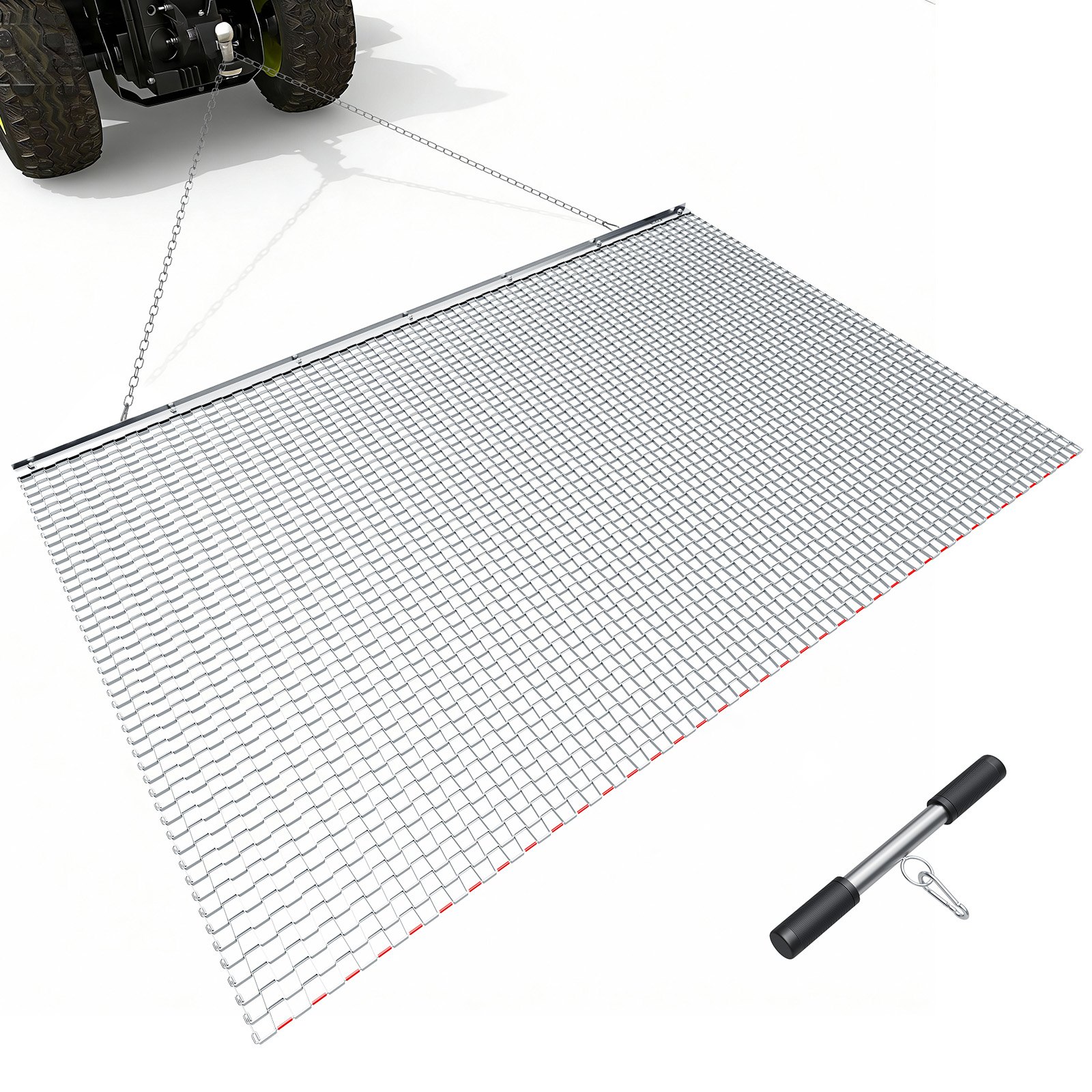 Drag Harrow, 6.6 X 4 Ft, High-Efficiency Chain Harrow Rake, ATVs UTVs Tractors Attachments, Durable Galvanized Steel Mesh Drag Mat With Towing Chain, For Gravel Driveway Ruts Farm Field Leveling — imagen 1