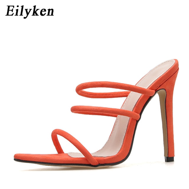Zapatos de verano para mujer Lycra fluorescente, mocasines con brillo, sandalias de punta abierta, tacón alto, pantuflas, sandalias de moda — imagen 4