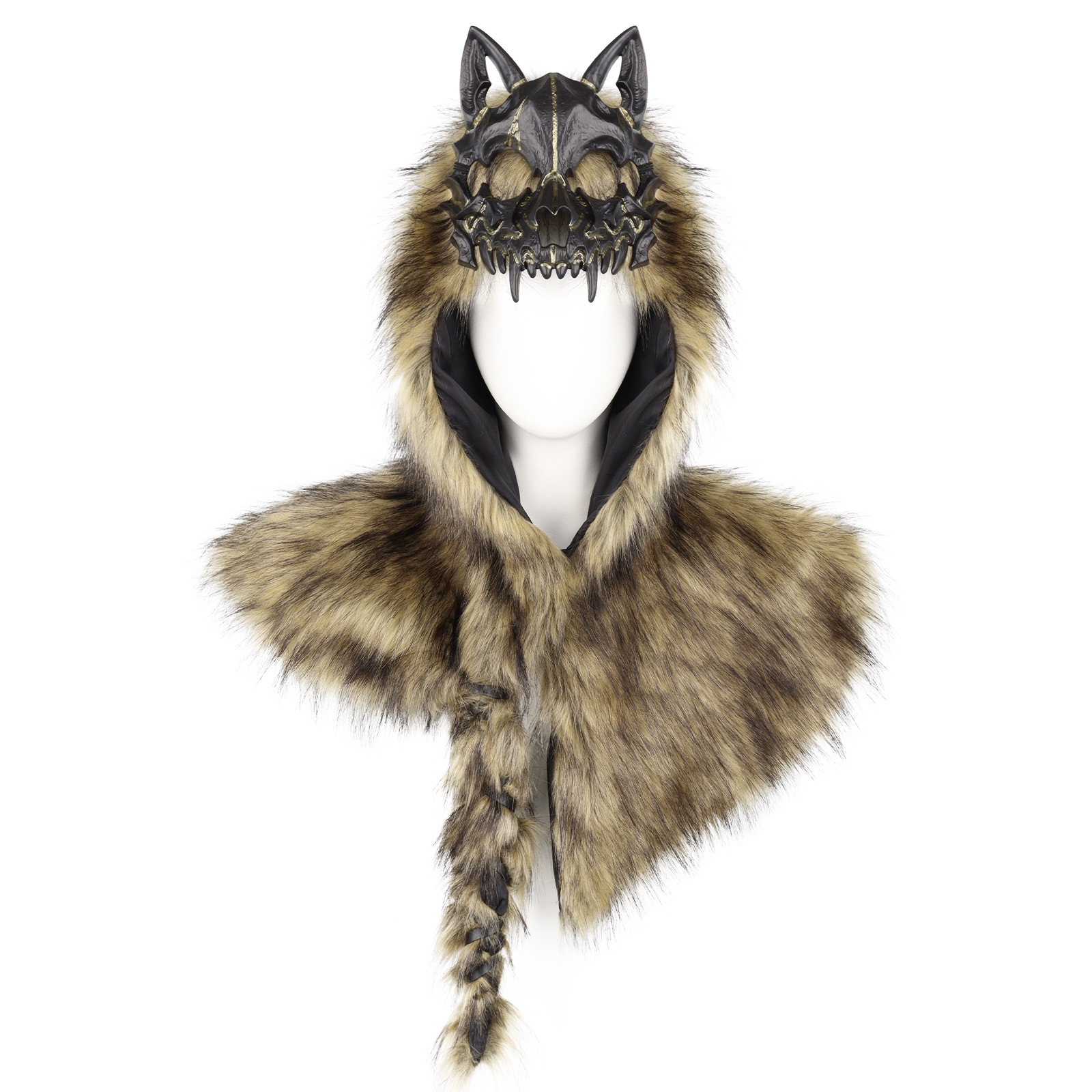 Halloween Party Performance Costume Cos Medieval Viking Fake Wolf Skin Skull Cape Prop — image 7
