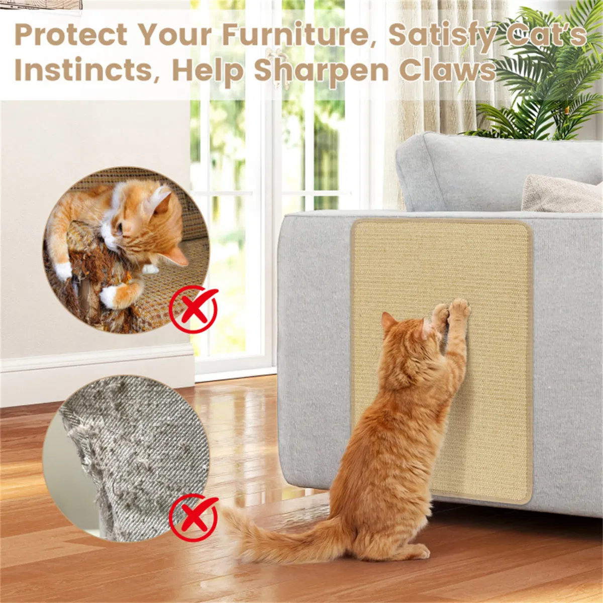 Natural 6-Piece Cat Scratching Mats, Sisal Material Anti-Slip Latex Backing Furniture Protector — image 9