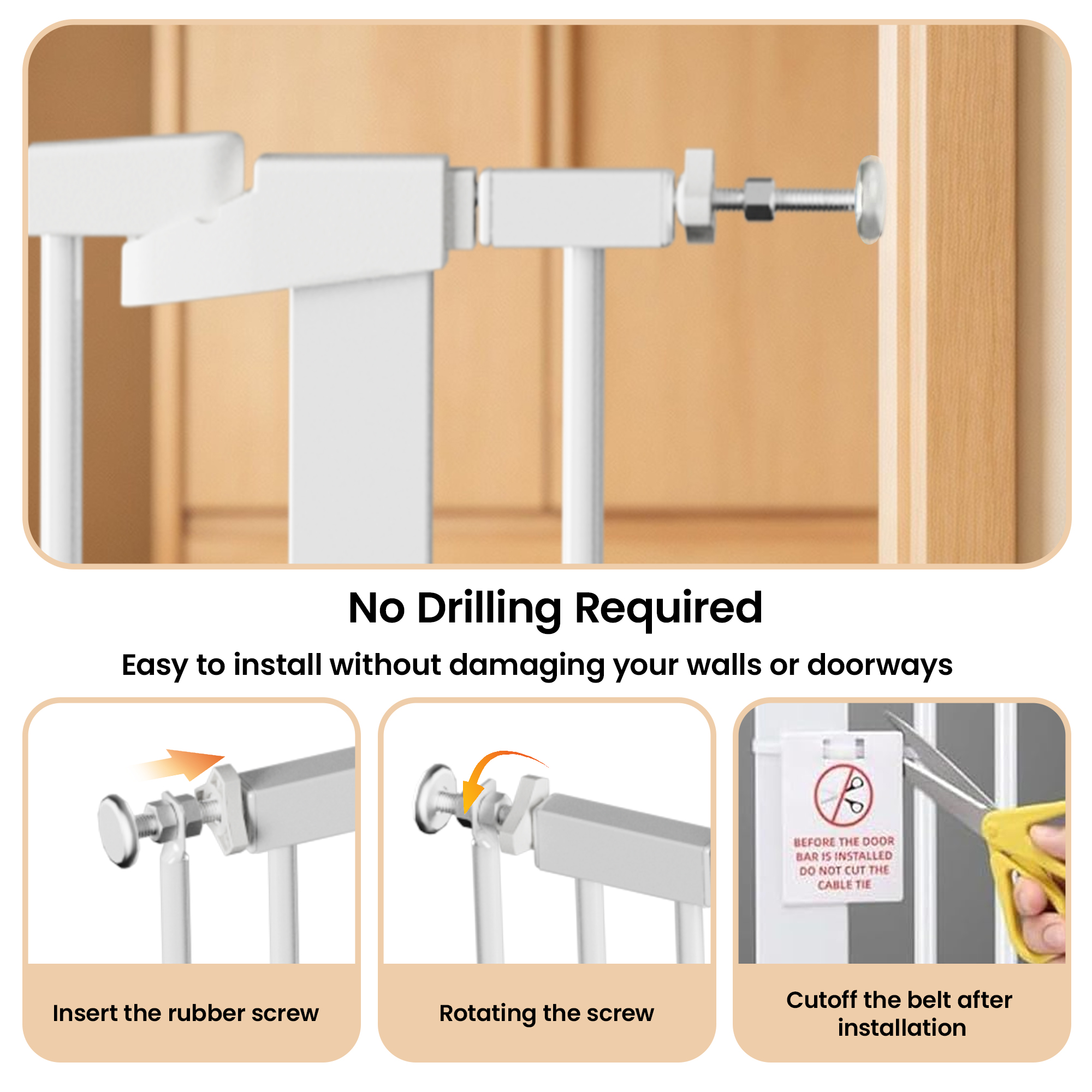 Reja para Mascotas de 29"-40.5" para Escaleras, 30" de Alto, Reja de Seguridad de Cierre Automático para Perros, Montaje a Presión, Fácil de Cruzar, Ideal para Puertas, Reja Resistente para Escaleras, 30" de Alto, Blanca — imagen 3