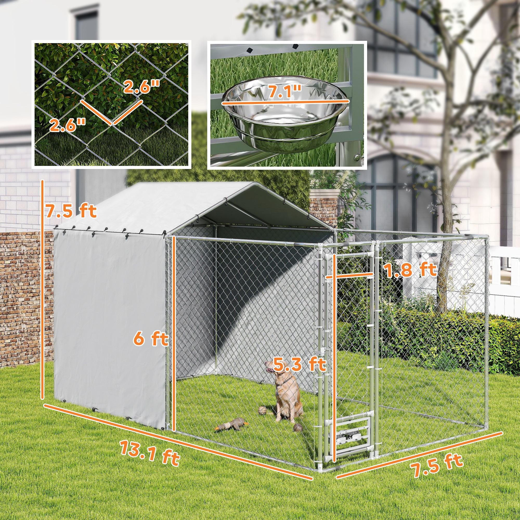 Cubo de Perro Galvanizado con Red de Enlace para Exterior, Cubierta Resistente a Agua y UV, para Canes Medianos y Grandes, 13.1 x 7.5 x 7.5 — imagen 8
