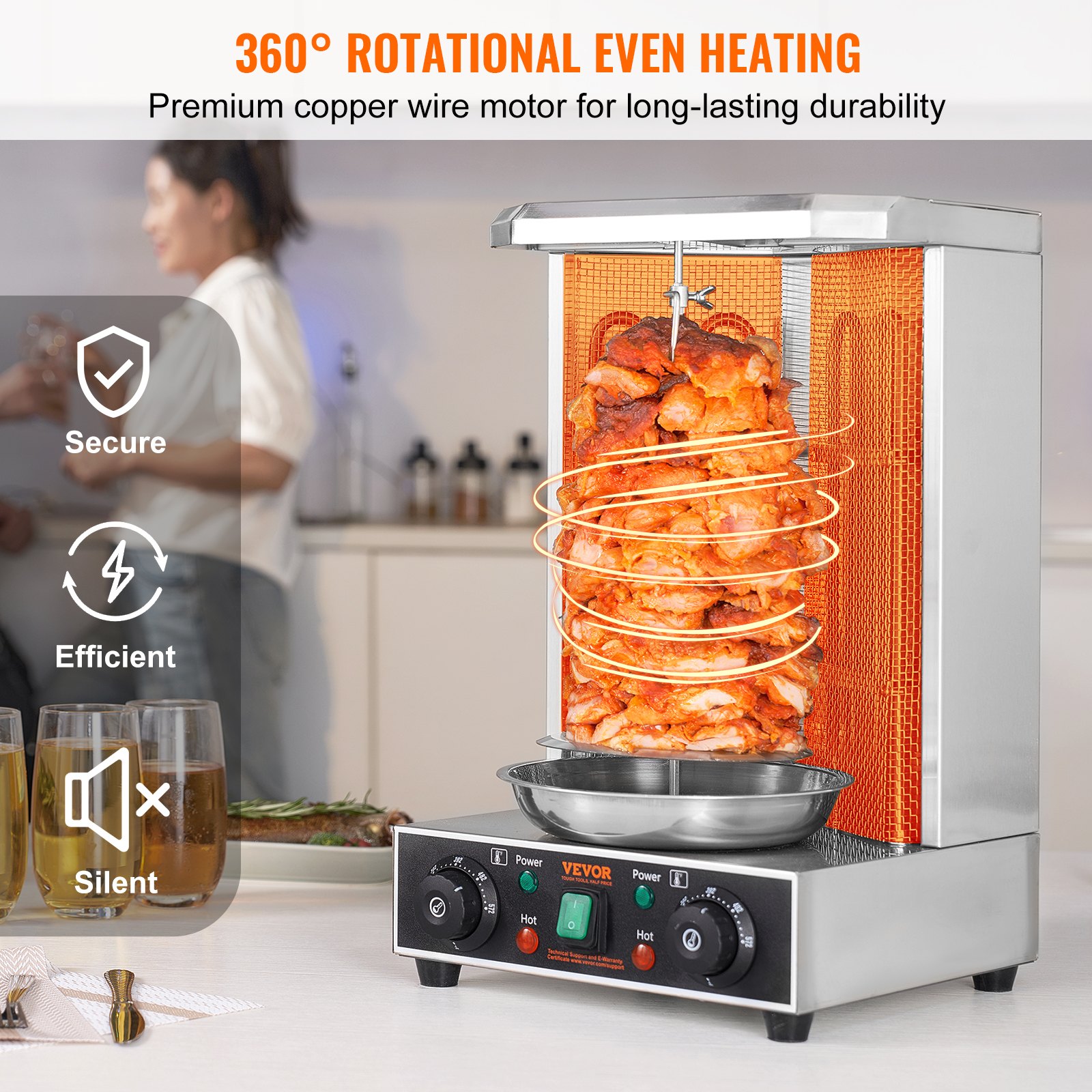 Shawarma Grill Machine, 13 Lbs Capacity, Chicken Shawarma Cooker Machine With 2 Burners, Electric Vertical Broiler Gyro Rotisserie Oven Doner Kebab Machine, For Home Restaurant Kitchen Parties — image 6