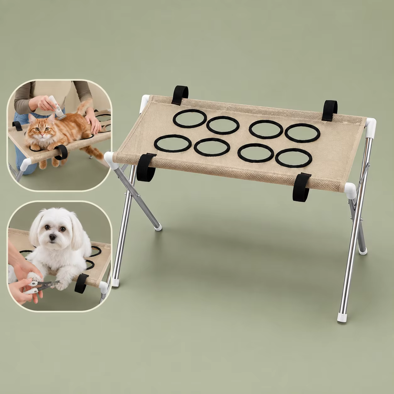 Breathable Pet Grooming Hammock Stand Foldable Dog Cat Nail Clipping Restraint Stainless Steel Care Table for Home Grooming Use — image 1