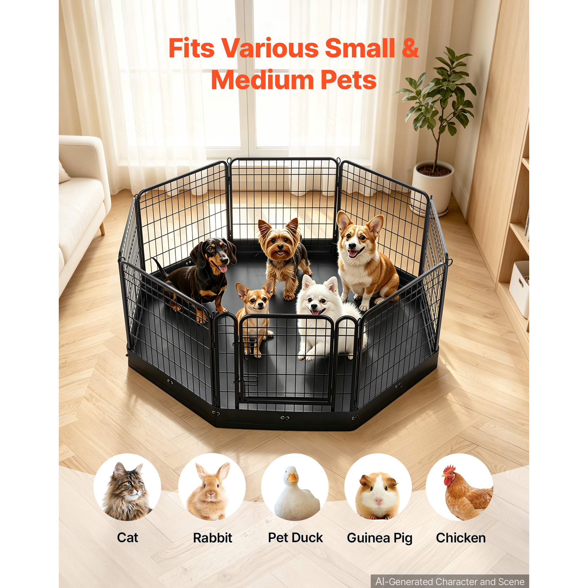 Dog Playpen 24 Inch 8 Panels Foldable Exercise Pen With Bottom Pad, Indoor Metal Pet Fence With Door, Heavy Duty Puppy Crate Kennel, Pet Playpen For Dogs, Cats, And Other Small Animals, Black — image 4