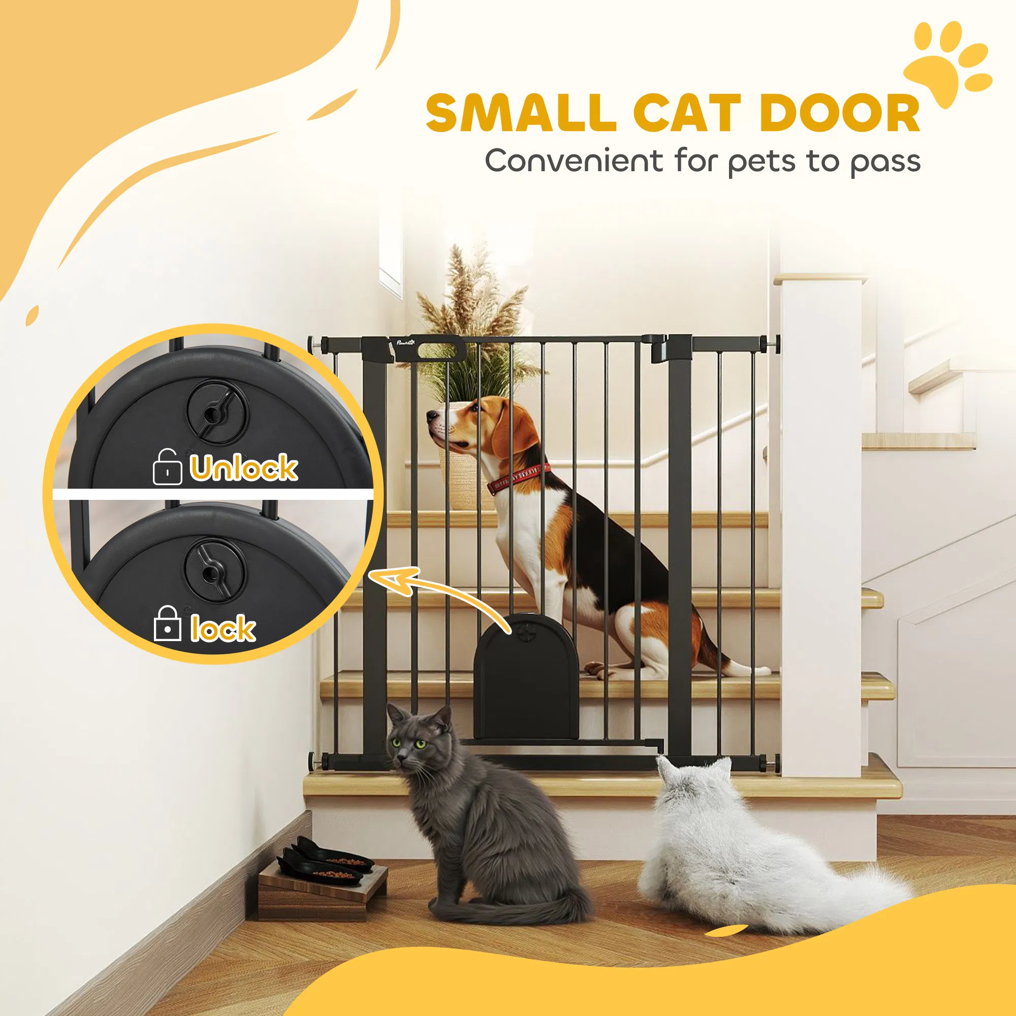 30"-41" Extra Wide Pet Gate Barrier with Small Door, 35"H Dog Gate with Safety Gate Barrier, Stair Pressure Fit, Black — image 3