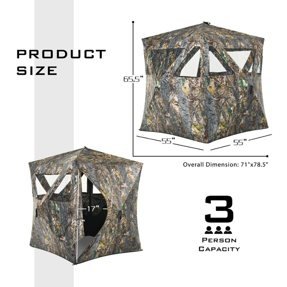 3 Person Portable Pop-Up Ground Hunting Blind With Tie-downs — image 10