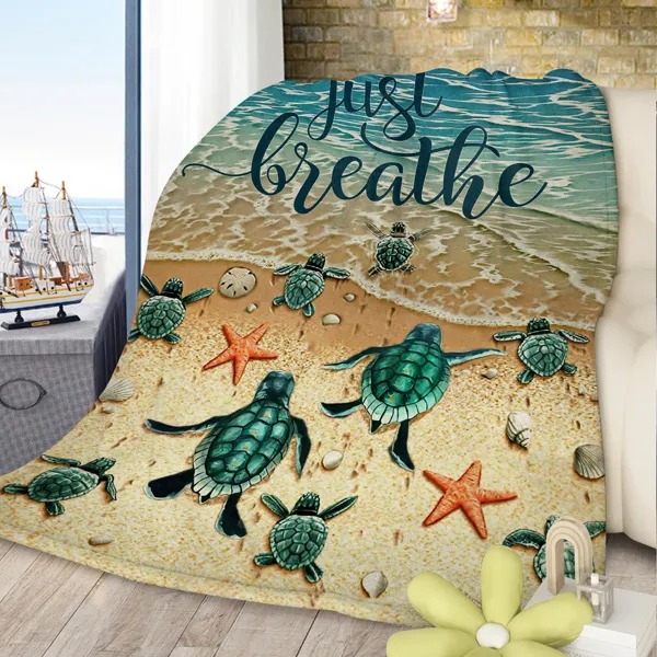 Tropical Baby Sea Turtle Flannel Fleece Blanket 3D — image 2