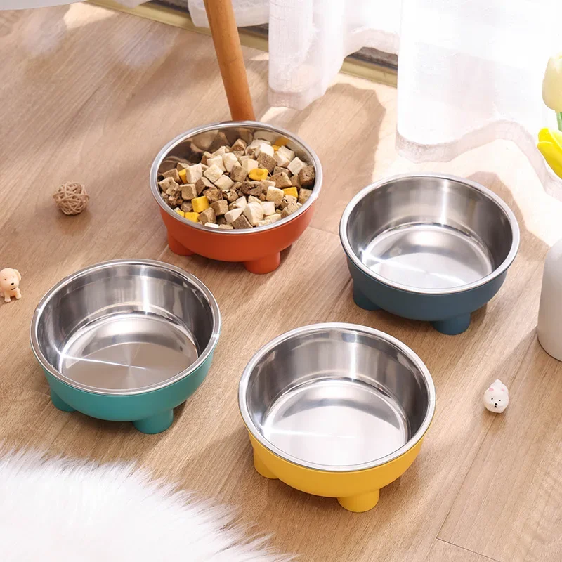 Tazón de Acero Inoxidable Para Mascotas de 600ml, 1/4 Piezas: Desmontable, Fácil de Limpiar, Plato Para Perro y Gato con Base Antideslizante Para Mayor Seguridad