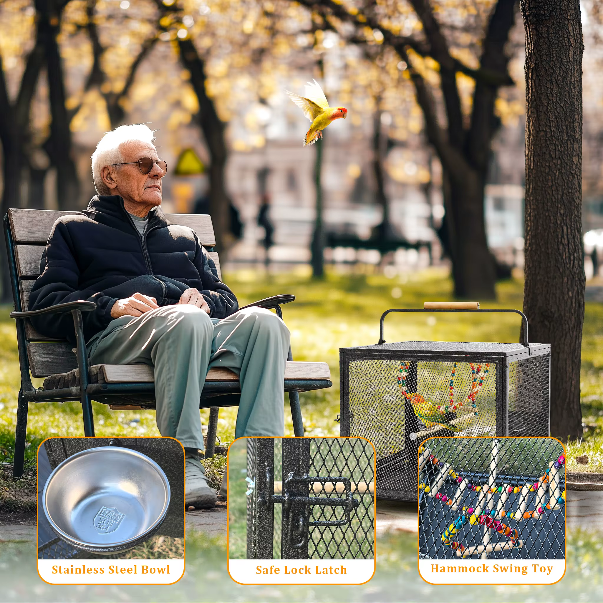 Large Metal Bird Cage for Cockatiels Parakeet Lovebirds Parrot Cage Flight Cage with Hammock Swing Toy and Perch Stand — image 6