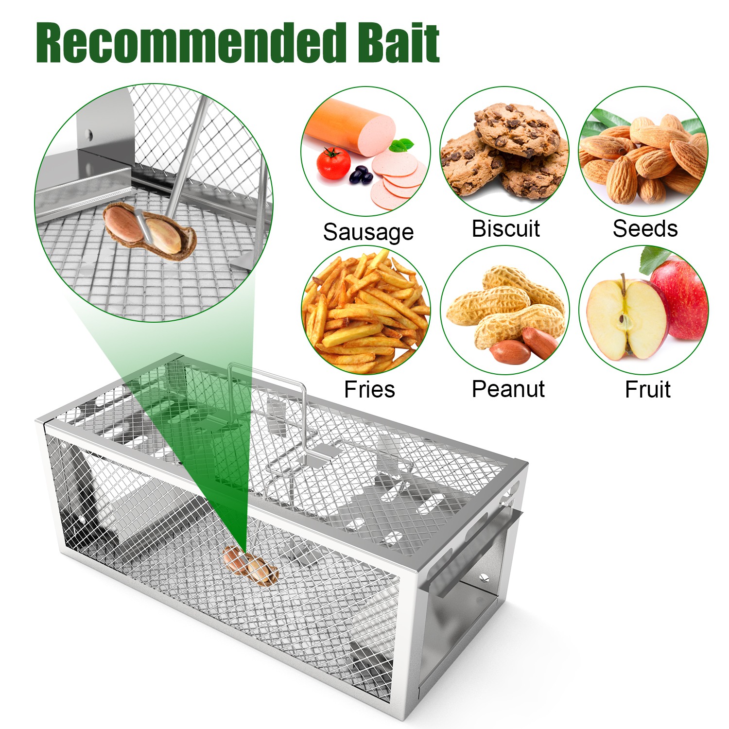 Paquete de 2 Trampas para Ratas Humanitarias de 2 Puertas 11.81x5.63x4.45In, Trampa para Ratones Automática y Continua, Reutilizable, de Hierro Galvanizado, Jaula para Animales Vivos — imagen 10
