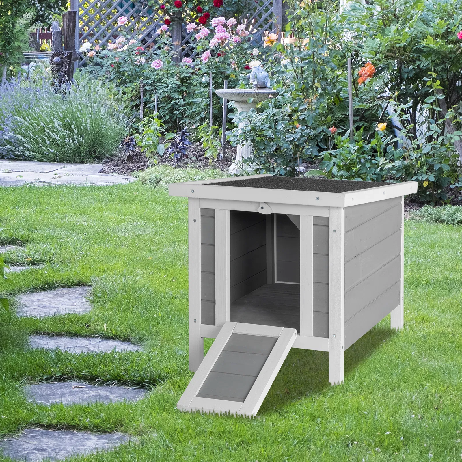 20" Wooden Waterproof Rabbit Hutch Pet Bunny Small Animal House Habitat Gray — image 1