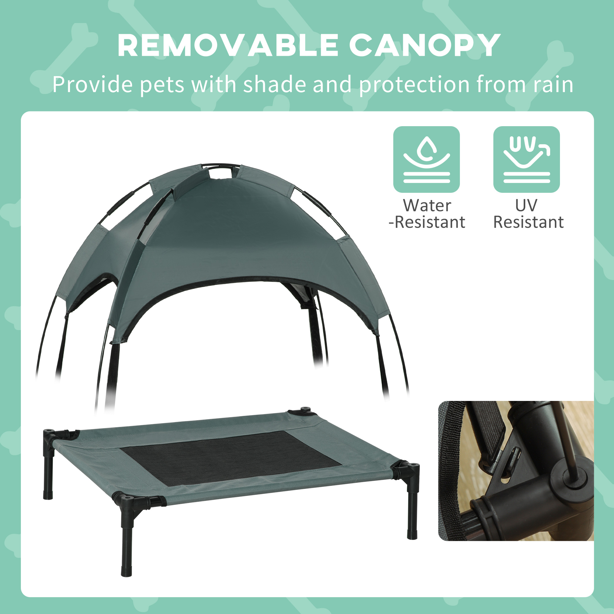 Cama para Perros Elevada con Sombrilla Removible, Caja de Perro al Aire Libre con Protección UV, 24 pulgadas de Cama para Mascotas Gris — imagen 7