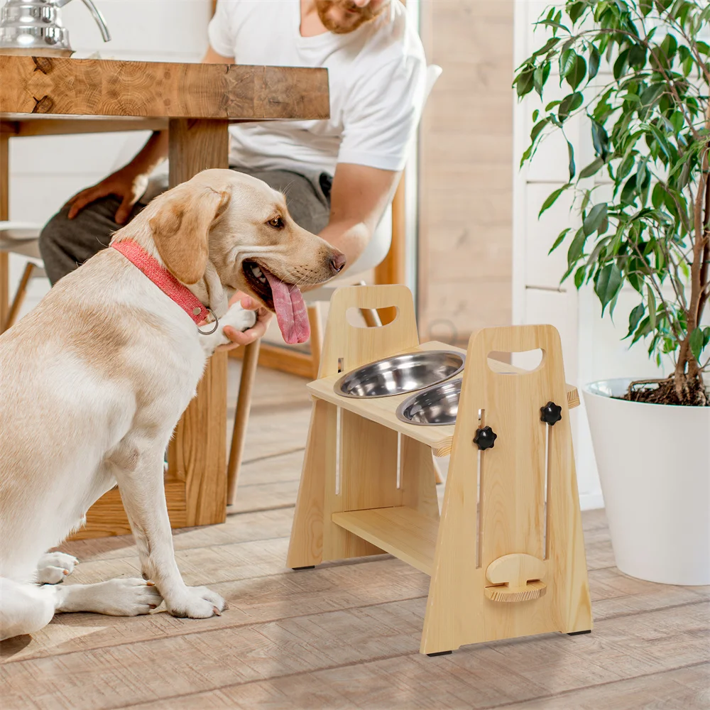 Palo Elevado para Comida y Agua de Perro con Rueda de Ajuste - Estación para Alimentar Grandes, Medianos y Pequeños Canes — imagen 1