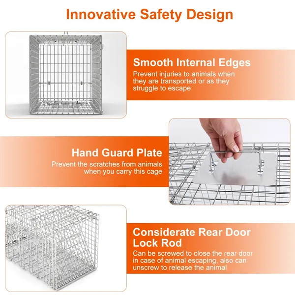 Humane Cat Trap Cage Catch Release Live Animal Rodent Cage Collapsible Galvanized Wire For Raccoons Beavers Groundhogs Foxes Armadillos — image 5