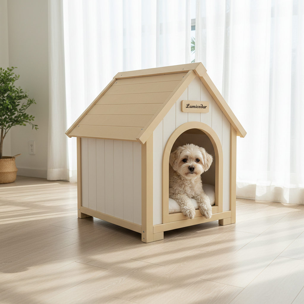 Casa de Perro Moderna en Madera para Interior con Almohadilla EVA – Casa de Animales de Ceder Solida para Pequeños Perros y Gatos — imagen 12