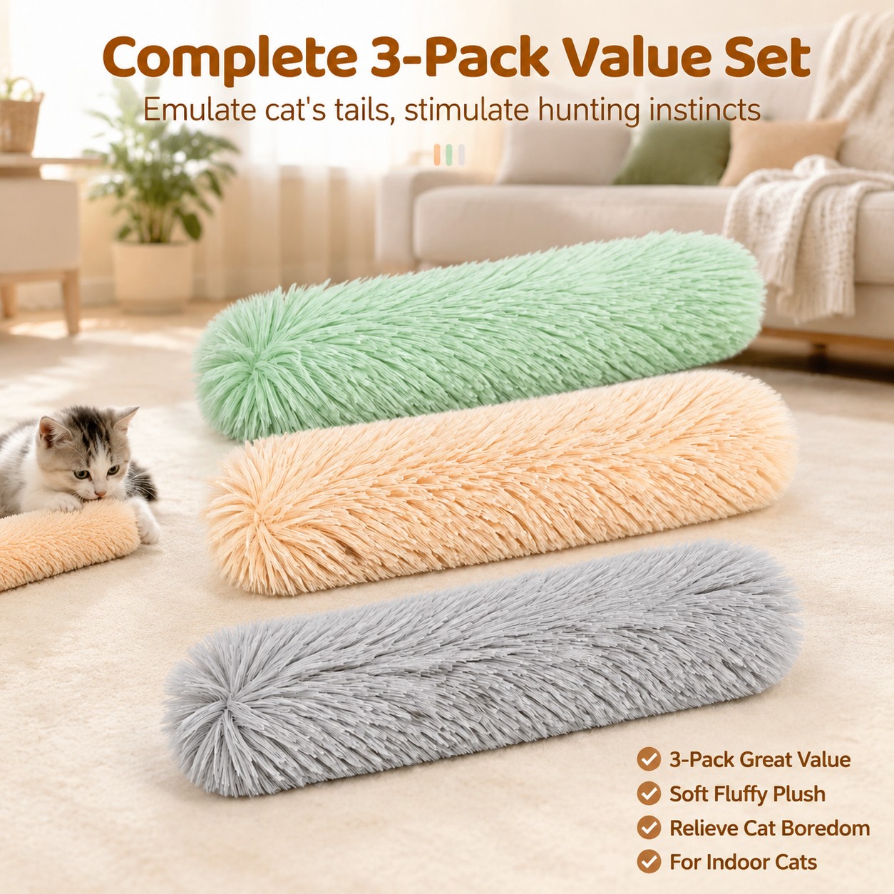 3 Pack Catnip Kicker Toys For Indoor Cats, Soft Plush Cat Kick Stick With Crinkle Paper, Interactive Cat Toy To Stimulate Hunting Instinct, Relieve Boredom — image 2