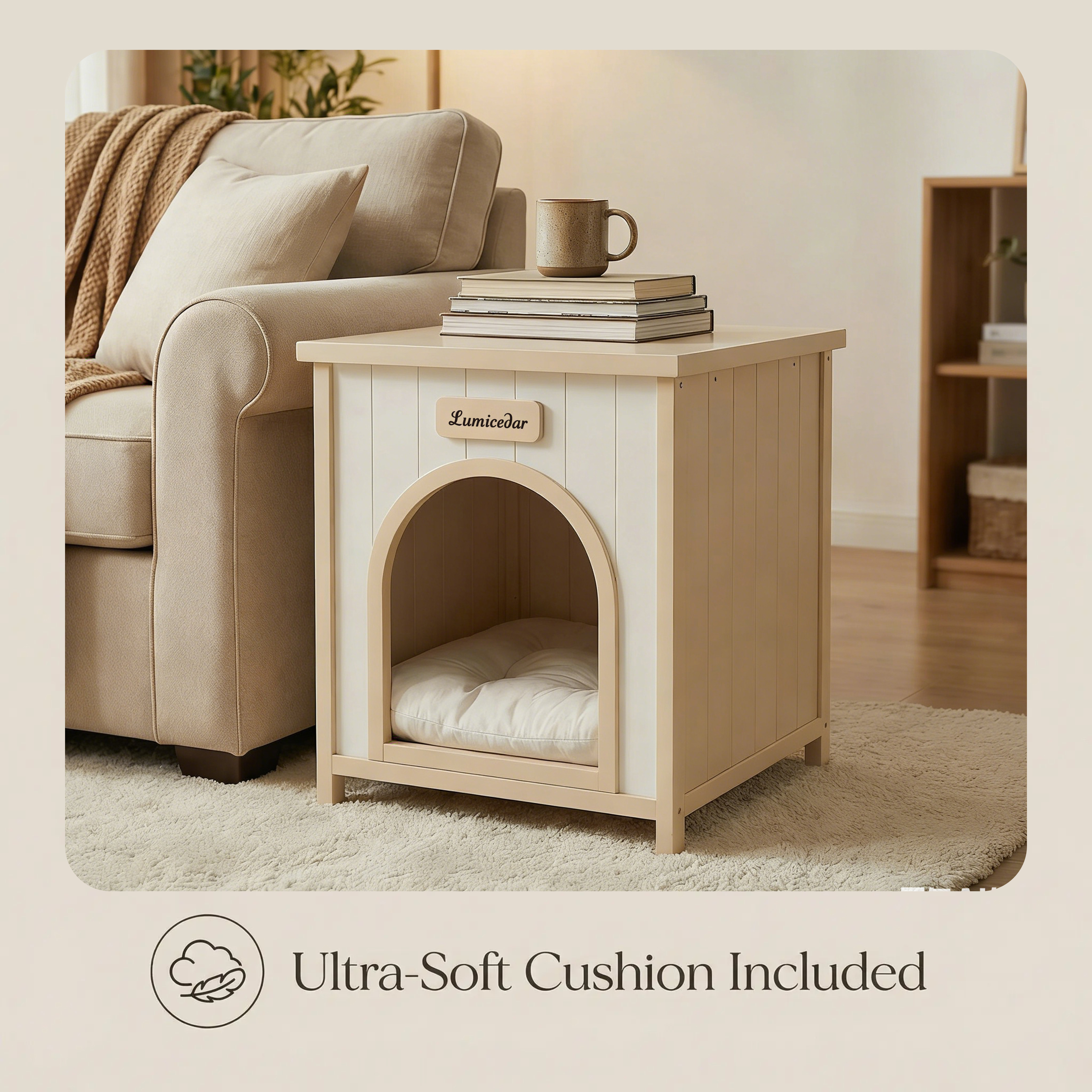 Modern Indoor Wooden Dog House with Removable Cushion – Solid Cedar Pet House for Small Dogs & Cats, Furniture-Grade Scandinavian Design — image 3