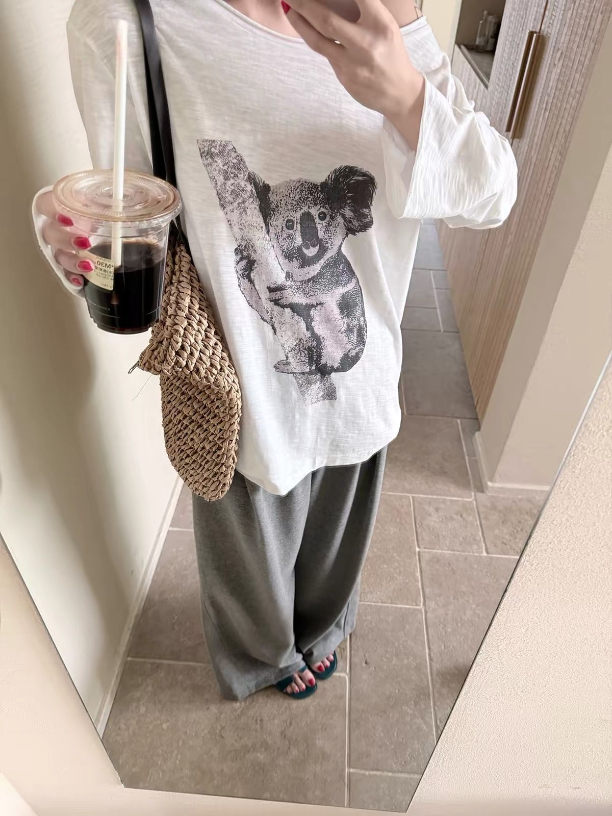 Laid-back Style Koala Print Shoulder Long Sleeve T-Shirt for Women — image 7