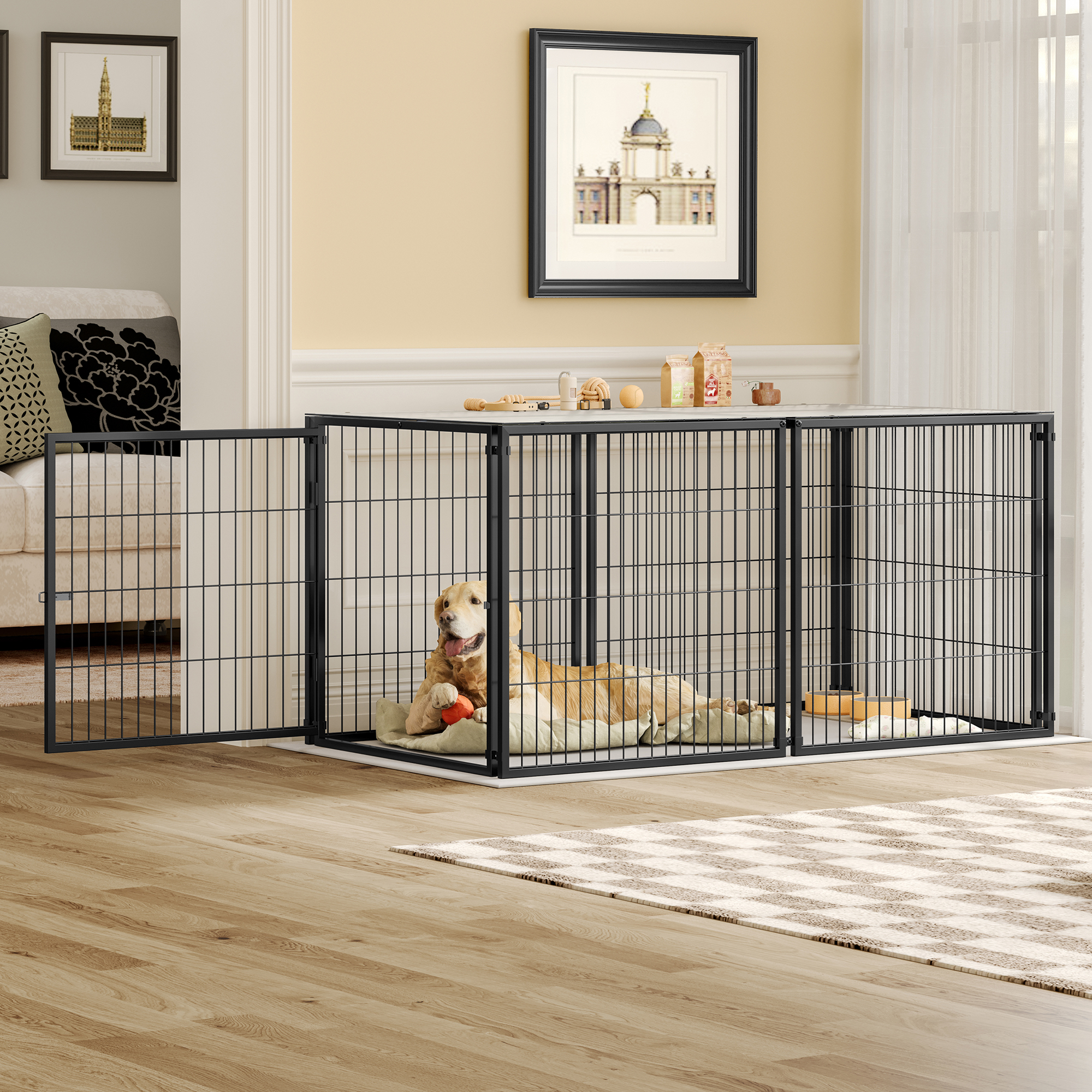 Large Dog Cage 63.7 Dog Kennel For Medium Dogs Puppy Dog Playpen With Top, Pet Cage, Indoor, Black.63.7W X 34.2D X 31.7H — imagen 1