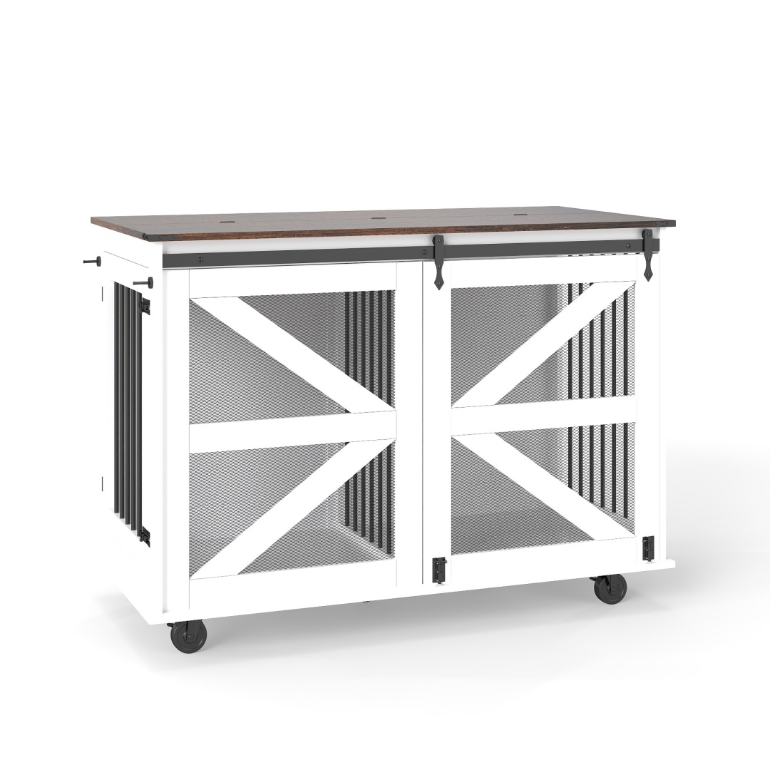 47.2 Mobile Dog Crate With Flip-Top Feeding Door, Dual-Access & 5 Caster System 2 Locking, Side Hooks - Multi-Functional Pet Kennel, double Dog Crate Furniture — image 17