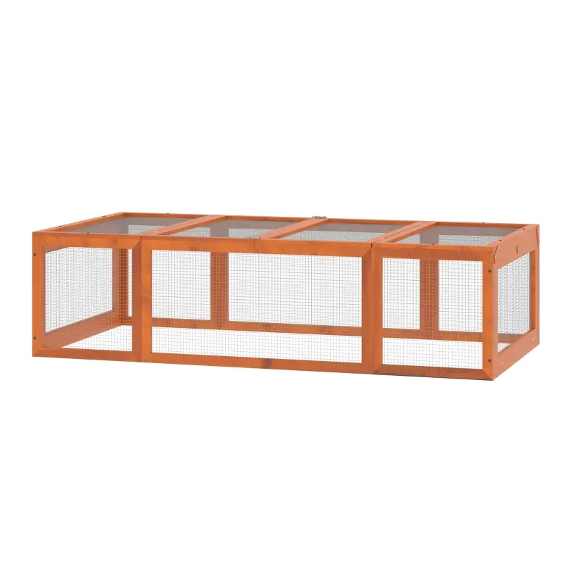 PawHut Large Wooden Rabbit Hutch Small Animal Habitat Enclosure Outdoor Run And Lockable Doors - Natural — imagen 11