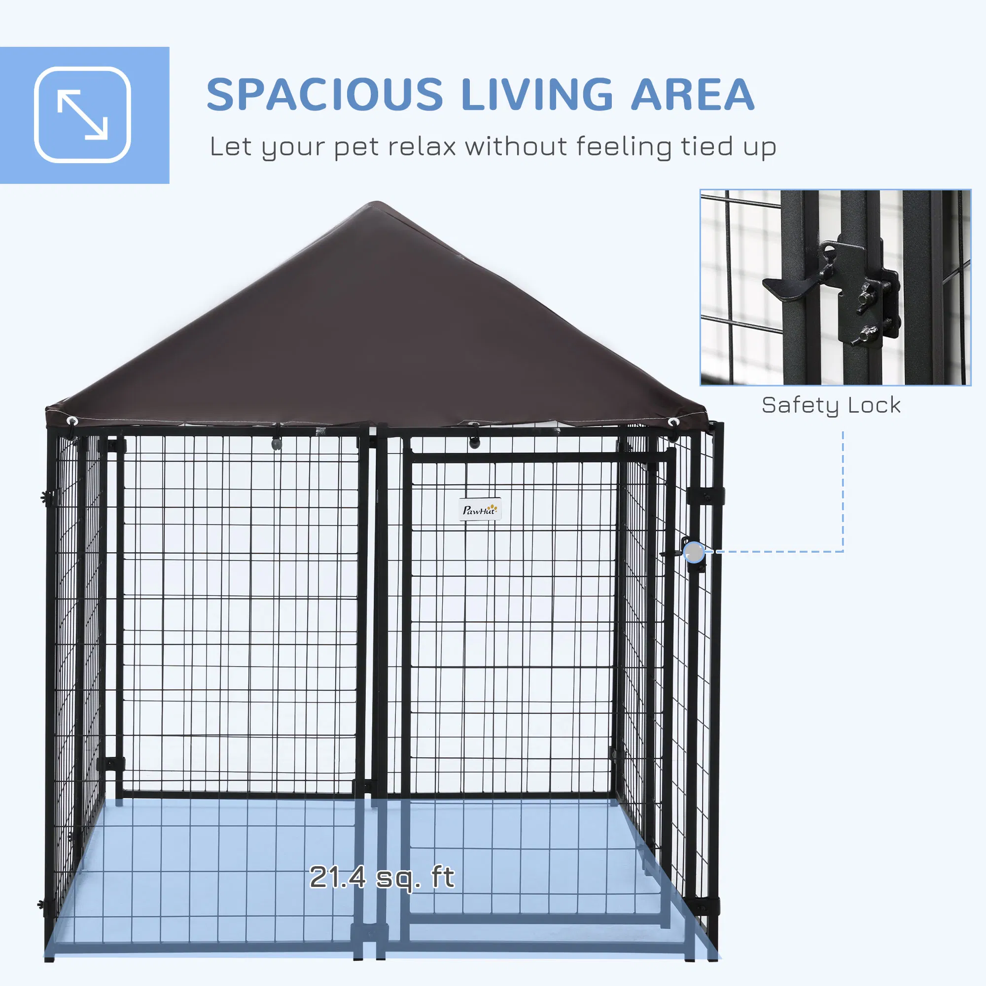 Outdoor Dog Kennel, Welded Wire Steel Fence, Lockable Pet Playpen Crate, with Water-, UV-Resistant Canopy Top, Door, 4.6ft x 4.6ft x 5ft, Black — image 2