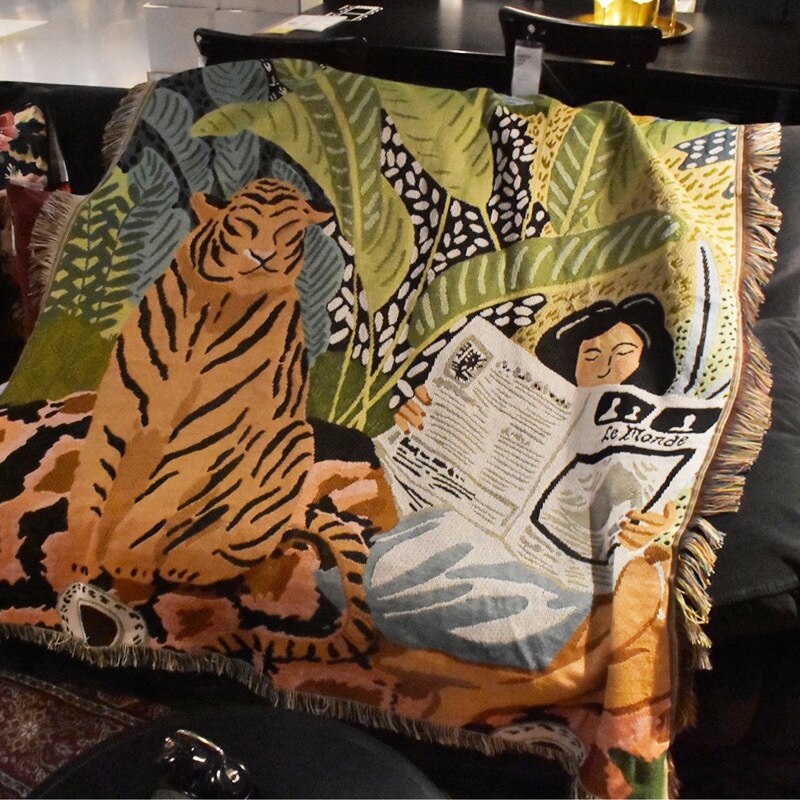 Nordic Multifunction Tiger Newspaper Girl Bohemia Throw Blanket Sofa Covers Tassel Dust Cover Air Conditioning Blankets For Bed — image 2