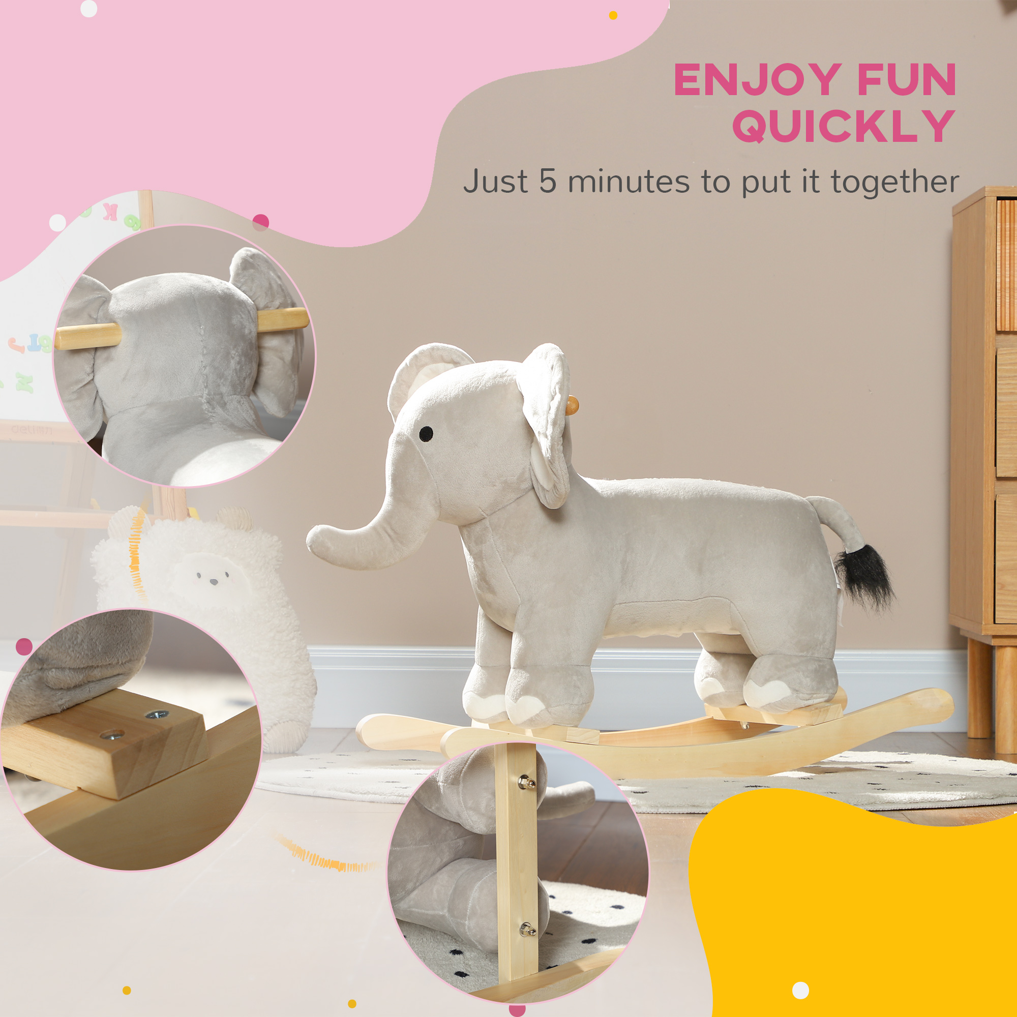 Elefante de Roca con Sonidos Realistas, Juguetes de Caballo para Niños Edad 2-4, Gris — imagen 5