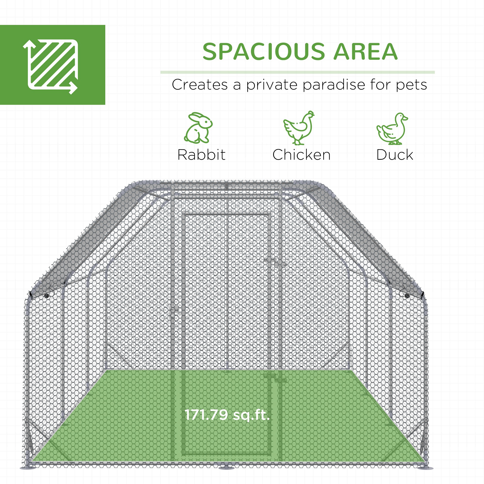 9.2 x 18.7 x 6.4 Large Chicken Coop Metal Chicken Run with Waterproof and Anti-UV Cover, Flat Shaped Walk in Fence Cage Hen House for Outdoor and Yard Farm Use, 1" Tube Diameter — imagen 3
