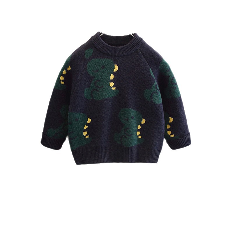 Kids Cartoon Dinosaur Print Crew Neck Pullover Knit Sweater — image 5