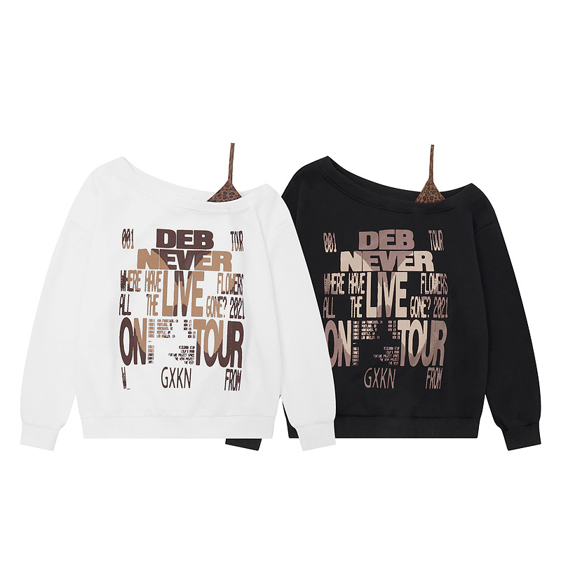 Slanted shoulder off shoulder short hoodie with stacked leopard print — image 4
