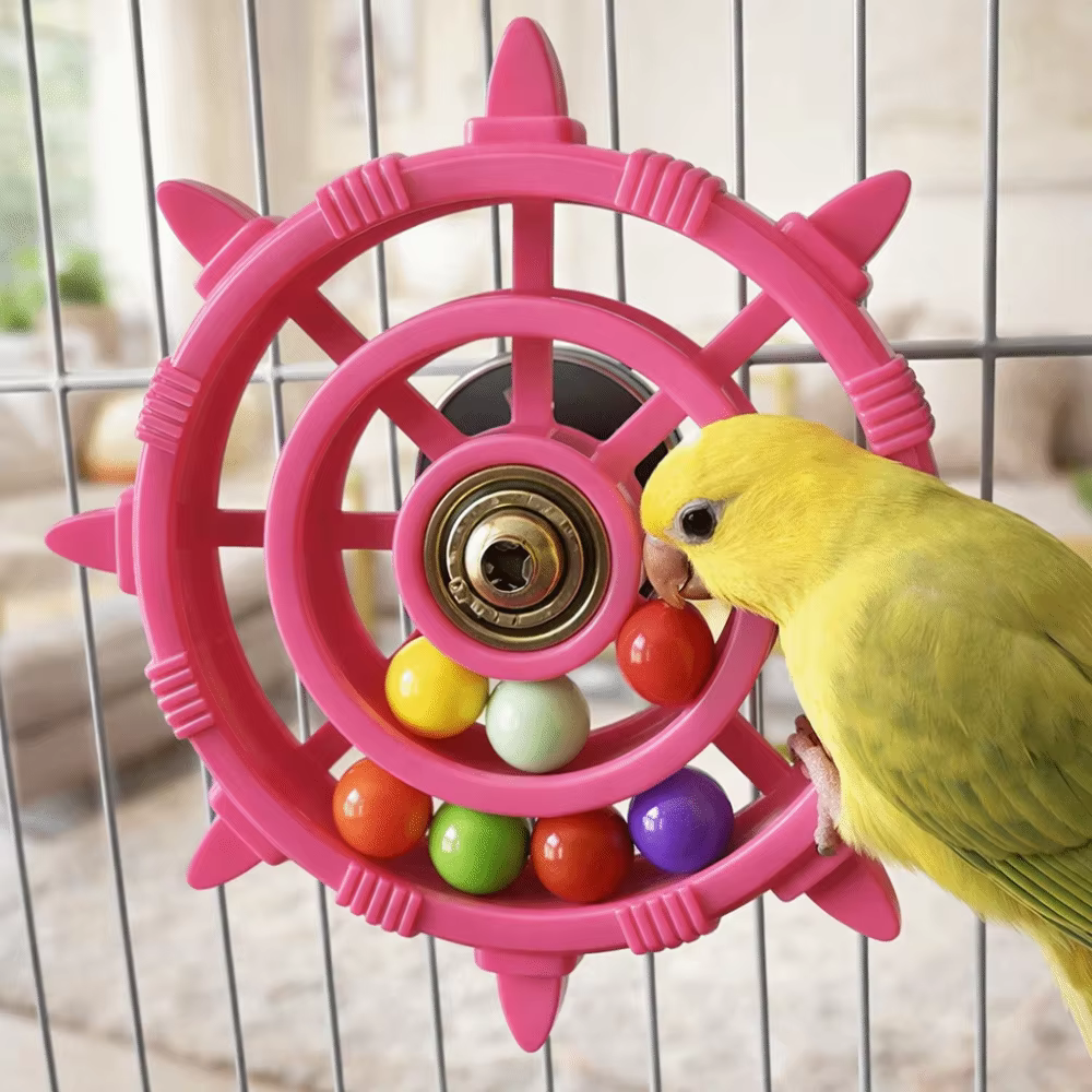 Rudder Shaped Parrot Spinner Rattle Toy Bite Resistant Colorful Beads Interactive Spinning Wheel Plastic Bird Cage Toy — image 4