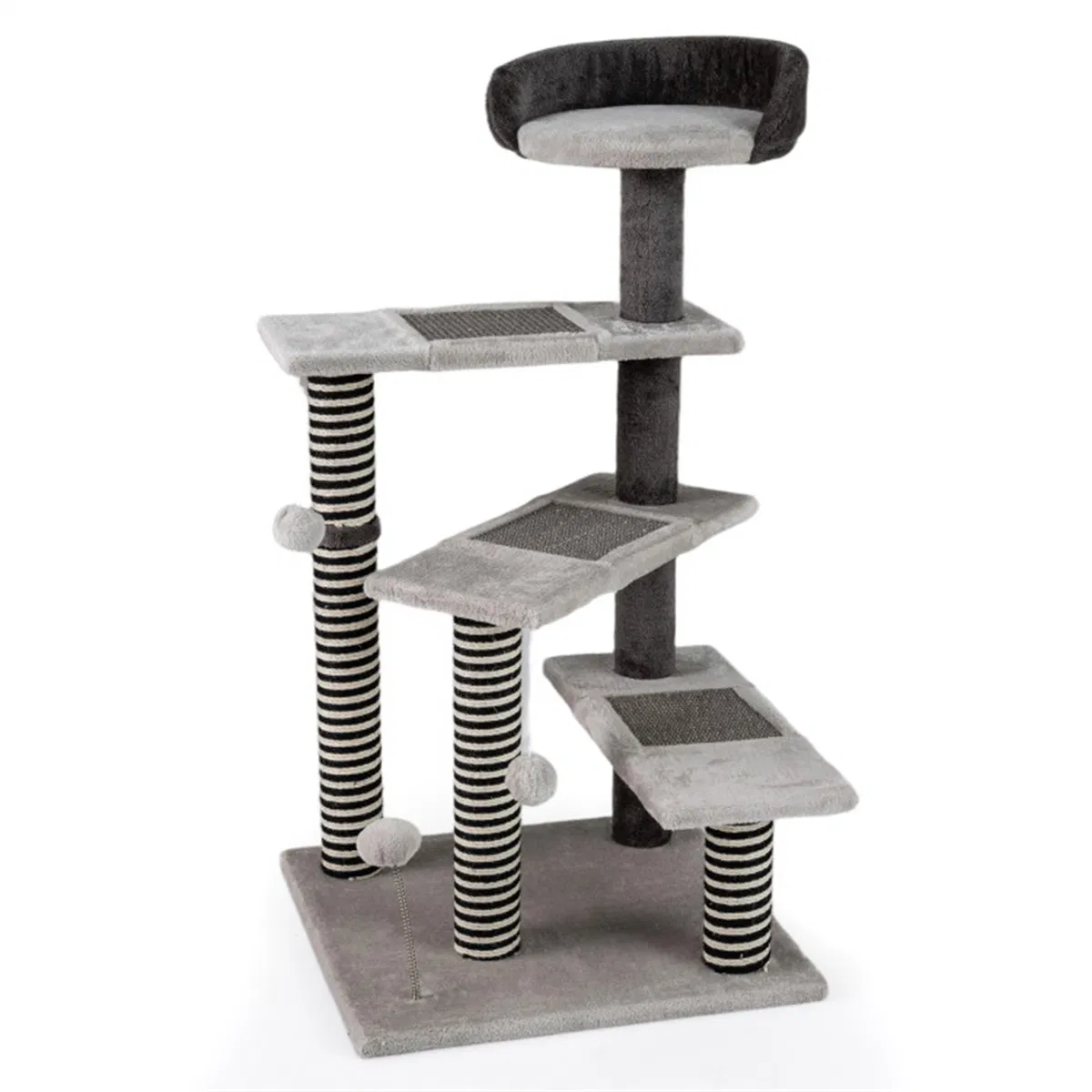 37" tall Cat Stairs with Scratching Mats - 3-Tier Perches, Spring Ball & Dangling Toys for Cats — image 8
