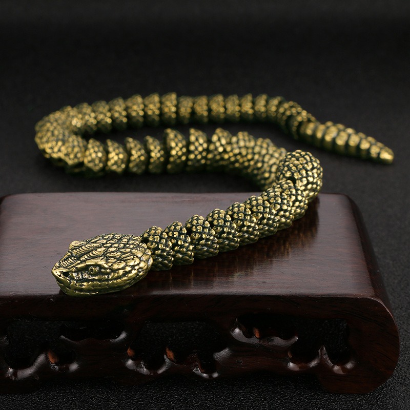 Ornamentos de cobra de cobre estilo antiguo, decoración de serpiente 3D realista para sala de exhibición, artesanía de serpiente de cascabel — imagen 5