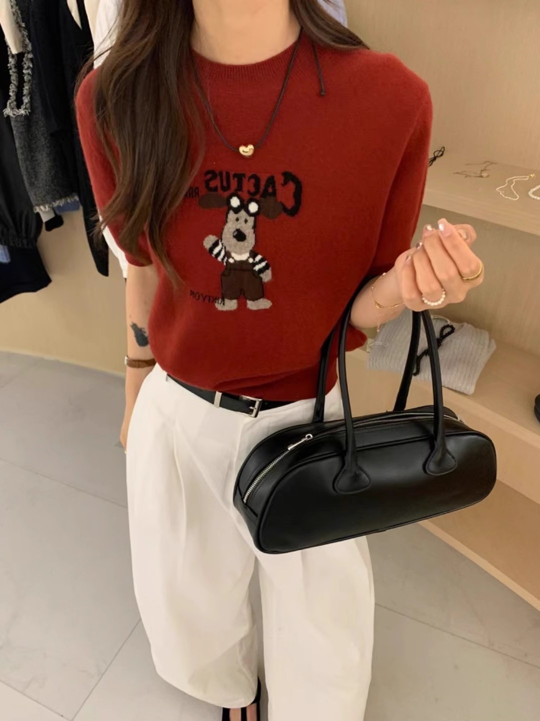 Cartoon Dog Short Sleeve Knitted Shirt for Women — image 10
