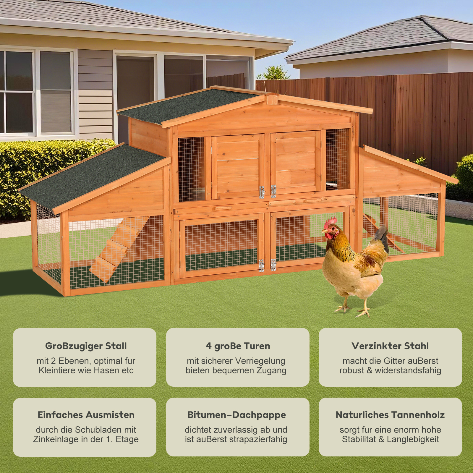 Extra-large Wooden Rabbit House, Chicken Coop, Outdoor Unit That Can Be Easily Assembled And Stable, Indoor With Cleaning Tray And Waterproof Roof, Suitable For Small And Medium-sized Rabbits And Chic — image 3