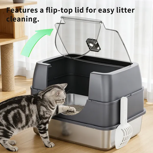 Galaxy Stainless Steel Gray Cat Litter Box, Sturdy And Durable, Easy To Clean, Odorless, Non Stick To Sand, Is A Quality Choice — image 3