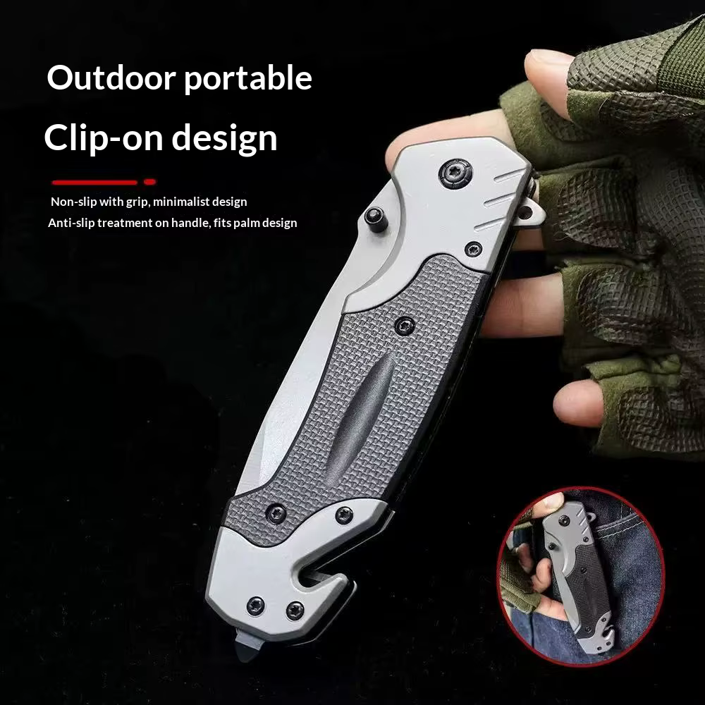 Portable Folding Pocket Knife, Stainless Steel Blade with Glass Breaker, G10 Anti-slip Handle, EDC Multi-tool for Camping Hiking — image 2