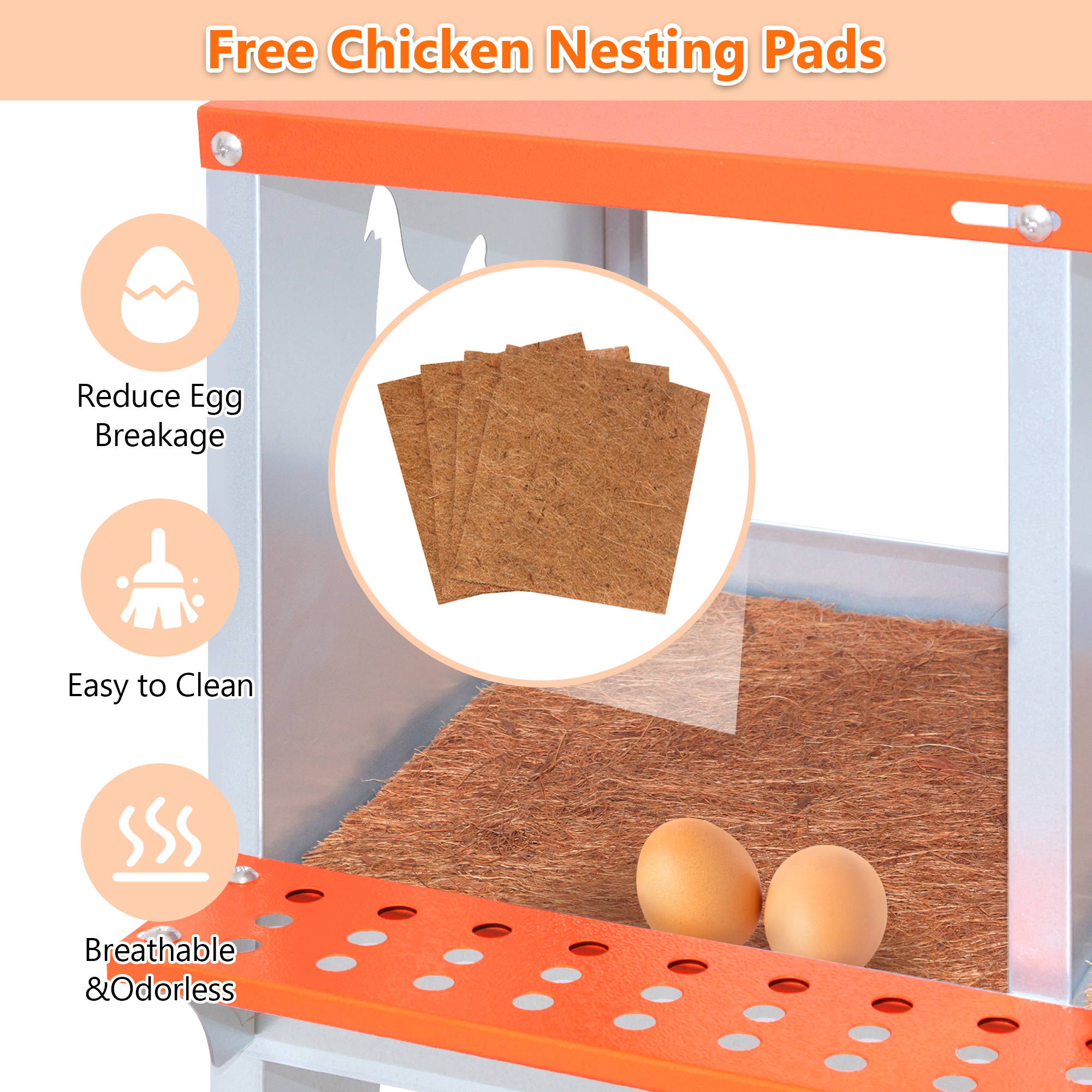 4-Bay Metal Nest Box-Wall Mount For Hens Ducks, Easy Egg Assembly, Vented Galvanized Steel Coop Equipment Orange — imagen 2
