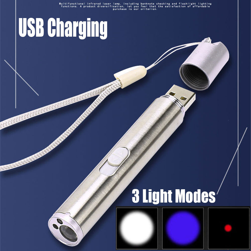 2PCS USB Rechargeable Red Laser Pointer Pen Cat Dog Toys LED Flashlight UV Light — image 17