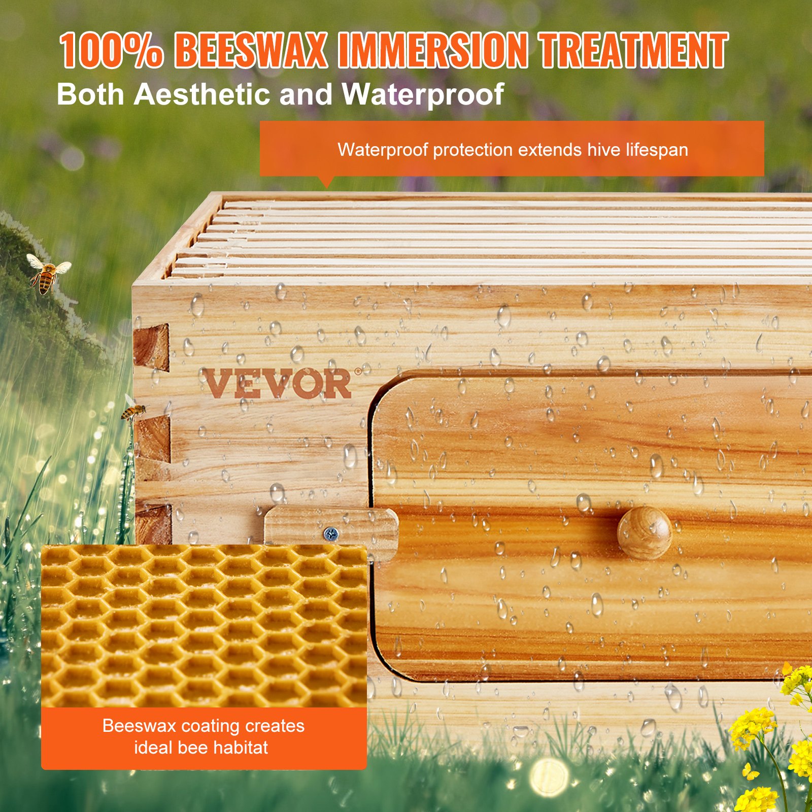 Bee Hive Medium Box Starter Kit, 100% Beeswax Coated Natural Cedar Wood, Langstroth Beehive Kit With 10 Frames And Foundations, Transparent Acrylic Bee Windows For Beginners And Pro Beekeepers — image 4