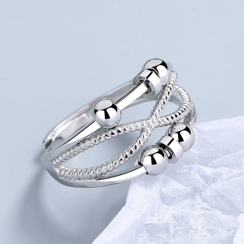 Rotatable Ring With Open Design Fashion Double-layered Hollow Line Anxiety Relief Rings For Women — image 7
